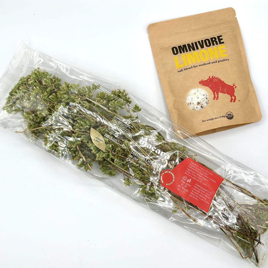 1- 6 oz bag of Omnivore Limone + 1-bag of  Maraca Sicilian Oregano on the stem