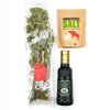 1- 6 oz bag of Omnivore SALT + 1-bag of  Maraca Sicilian Oregano on the stem + 1 8.45 oz bottle of Extra Virgin Olive oil